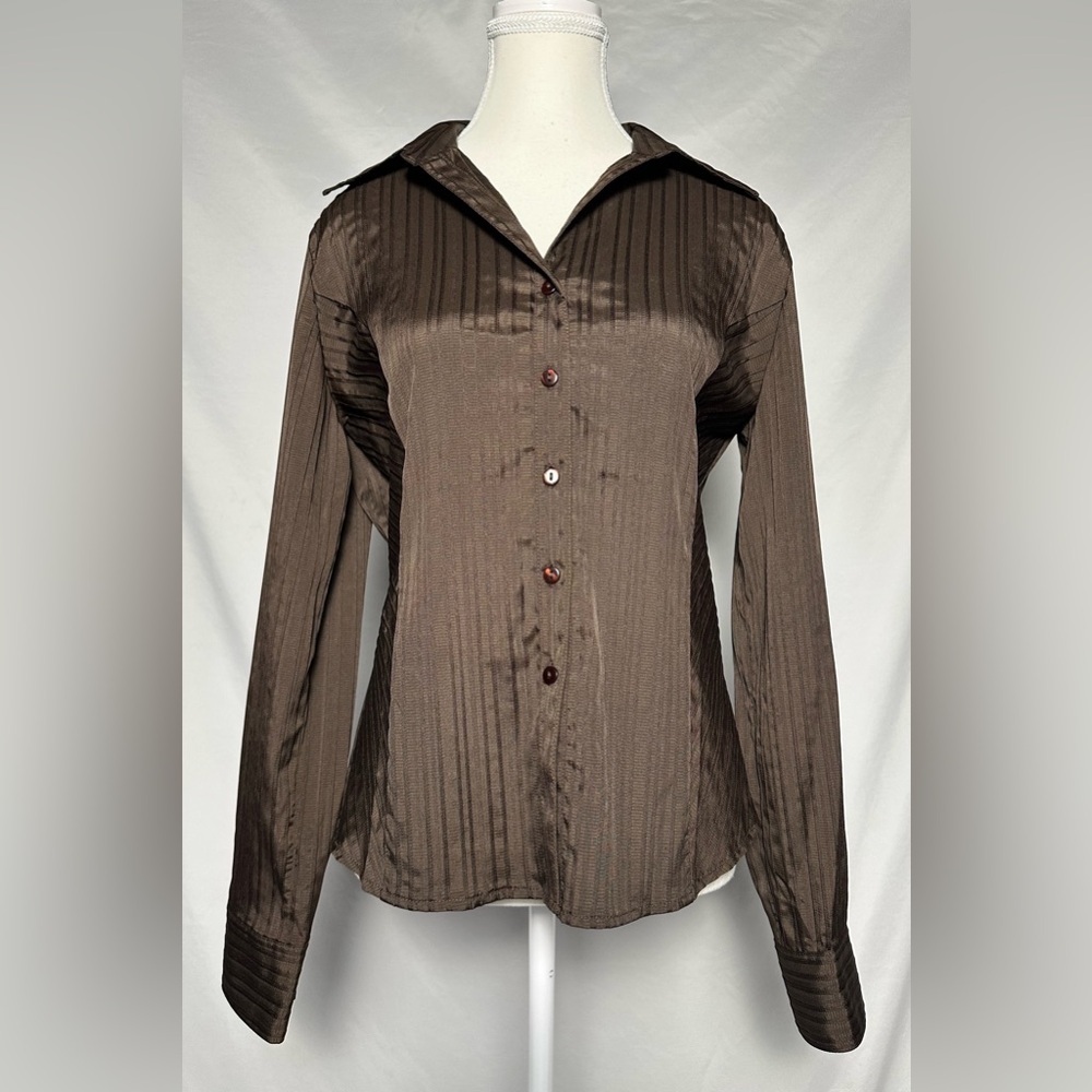 JESSICA Brown Y2K Careerwear Striped Feminine‎ Button Down Size M